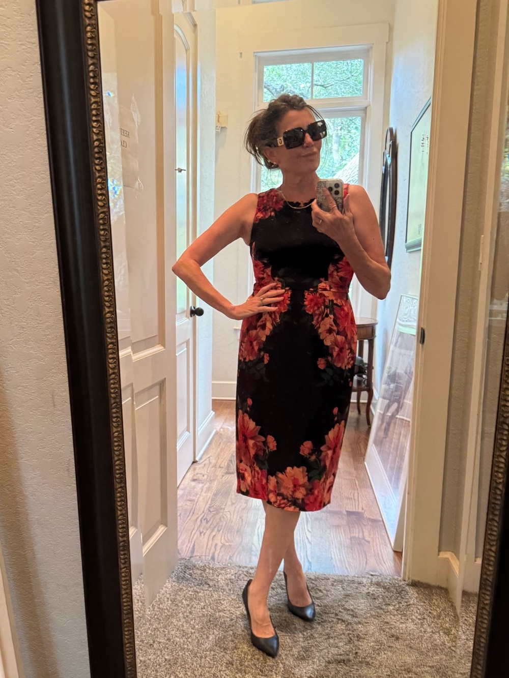Maggy London Black and Pink Floral Backless Dress